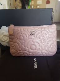 Nwt Authentic Chanel Camellia Zip Mini O Case Pink Satin Finish Goatskin Leather Silver Hardware Simply Stunning Comes Chanel Camellia Wallet Leather Silver