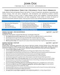 food beverage manager resume example