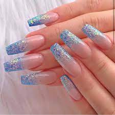 Beautiful red glitter ombre acrylic overlay. Light Blue Glitter Acrylic Nails Novocom Top