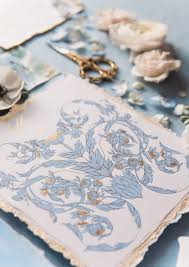 Find over 100+ of the best free floral pattern images. Blue And Gold Hand Painted Wedding Stationery For A French Destinationwedding This Image Features A Table Number With Creative Floral Designs Perfect For A High End Wedding In Paris Crimson Letters
