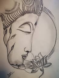 Beneath the eyebrows, enclose each eyelid using two curved lines. Buddha Pencil Sketch Pencil Sketch Spiritual Art Art