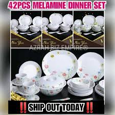 New 51pcs Dual Tone Melamine Dinner Set Set Cawan Pinggan Makan Plastik Shopee Malaysia