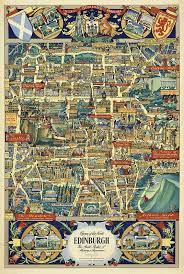 Edinburgh Pictorial Vintage Old Map Art Print By Owl Gallery In 2020 Scotland Map Map Art Print Map Art