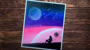 Cara Menggambar Galaxy Malam Dan Wanita Duduk Gambar Mudah Menggunakan Cara Menggambar Lukisan Seni Seni