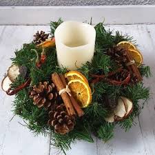 Small Artificial Christmas Table Centre On A Foam Base With An Led Battery Candle Batteries I Christmas Arrangements Christmas Flowers Natural Christmas Decor