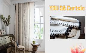 Buy black cream curtains and get the best deals at the lowest prices on ebay! Amazon Com You Sa 2 Panel Boho Style Black Striped Window Curtains With Tassel Cotton Linen Geometric Design Curtain For Bedroom Rod Pocket Top 59 Wx86 L Black Kitchen Dining