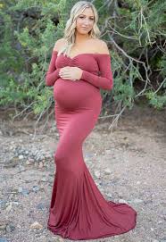 Solid flowy maternity dress for baby shower. Maternity Gown With Long Sleeves Sexy Mama Maternity