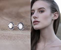 Oxidized 925 Sterling Silver & White Mother of Pearl Stud Earrings