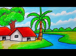How To Draw Easy Scenery Beautiful Village Scenery Drawing Landscape Draw Easy Easy drawing of a scenery of sea beach with pencil step by step.