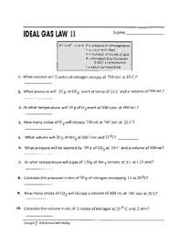 To increase the observed pressure p by an amount that compensates for sticky collision, the term an 2 /v 2 is added to p. Ideal Gas Law Ii Worksheet By Scorton Creek Publishing Kevin Cox