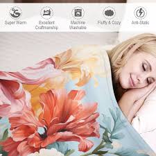 Amazon.com: Peyton Bloom Bright Stripe Blanket Spring Summer Floral Fleece  Throw Blanket 70"x80" Soft Fuzzy Plush Blanket Bedding Cozy Lightweight ...