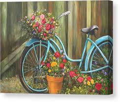 Picture of retro bike and flowers. Vintage Bicycle Garden Canvas Print Canvas Art By Joyce Lapp