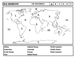 Mad Geography Continents And Oceans Blank Map Tests Continents And Oceans Geography Activities Blank World Map