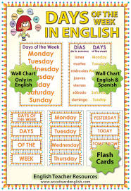 English Days Of The Week Flash Cards Charts Woodward