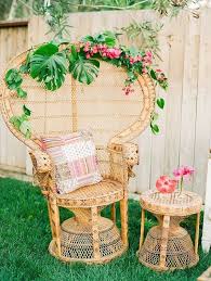 Can We Find Tahitian Wedding Chairs Like This For Cheap In Boston If So Decorating Them In A Simi Tropical Bridal Showers Tropical Bridal Bridal Shower Chair