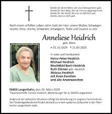 Another 93 words (7 lines of text) covering the years 1790, 1803, and 1871 are included under the topic early heidrich history in all our pdf extended history products and printed products wherever possible. Traueranzeigen Von Anneliese Heidrich Rz Trauer De