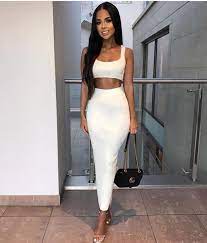 The tank top features a crew neckline and relaxed, cropped silhouette. Acheter Colysmo Blanc Deux Pieces Ensemble Top Et Jupe Longue Sexy Ensemble Femmes Automne Bodycon Crop Top Et Jupe Ensemble Club Tenues 2018 Y19051402 De 24 31 Du Qiyue04 Fr Dhgate Com