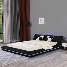lit similicuir noir a led sogua 140x190 cm lestendances fr chambre a coucher design modele de lit lit led