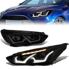 15 18 Ford Focus Led Drl Turn Signal Projector Headlights Tinted Housing Ford Focus Ford Fusion Custom Headlights
