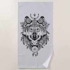 Indian Tribal Wolf Beach Towel Zazzle Com In 2020 Tribal Wolf Tattoos For Women Small Tattoos For Women