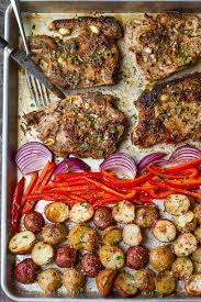 Baked Sheet Pan Pork Chops And Potatoes Pork Steak Recipe Sheet Pan Dinners Recipes Oven Pork Chops