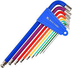 Bikehand Heavy Duty Precise Bike Bicycle Head Hex Allen Wrenches Set 9 Pieces With Long Arm Ball End Colored Rev Wrench Set Bicycle Bike Allen Wrench Set