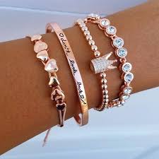 Crown Heart Bracelet Stack Set 4 Bracelets Rose Gold Plated And Cz Crystal Bracelet Pandora Jewelry Fashion Bracelets Luxury Jewelry