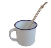 Yerba Mate Cup (Small) w/ Handle White Enameled & Stainless Steel Bombilla