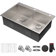 Check spelling or type a new query. Kraus 33 X 22 Inch Pax Drop In Topmount 16 Gauge Zero Radius Double Bowl 2 Hole Stainless Steel Kitchen Sink Walmart Com Walmart Com