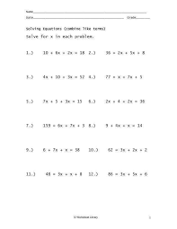 Mathsheets Equations With Variables On Both Sidessheet Homeschooldressage Com Combining Like Terms One Step Multi Jaimie Bleck