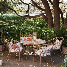 Britanna 4 Person Round Patio Dining Table Brown Opalhouse In 2020 Outdoor Dining Spaces Patio Dining Chairs Patio Dining Set