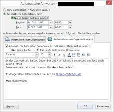 Öffnen sie office outlook 2013. Beim Setzen Einer Abwesenheitsnotiz Wird Zwischen Automatischen Antworten Innerhalb Und Ausserhalb Der Organisation Unterschieden Innerhalb Der Organisation Bezieht Sich Hierbei Ausschliesslich Auf Exchange Nutzer Innerhalb Der Ovgu Nicht
