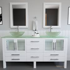 The most common glass vanity bowls material is glass. 70 Inch White Tempered Glass Vanity With Vessel Sinks