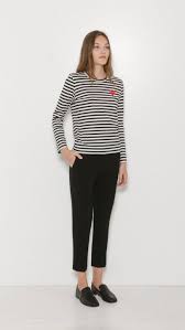Black And White Striped T Shirt Outfit Play Comme Des Garcons Striped T Shirt In Black And White With Red Heart Outfits With Striped Shirts Red Striped Shirt Outfit Red Striped Shirt