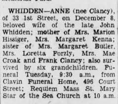 Death of Anne Whidden Clancy