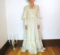 60s Boho Lace And Ruffles Cream Peasant Wedding Dress Xs S Boho Lace Cream Maxi Dress Wedding Dresses Xs