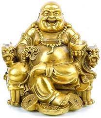 From his belly to his bracelet, there are representations of luck, wealth, prosperity, and positive energy. Amazon Com Fengshui Buddha Statue For Lucky Happiness God Of Wealth Laughing Buddha On Emperor S Dragon Chair Brass Buddhist Statues And Sculptures Home Decor Congratulatory Gifts Medium Home Kitchen