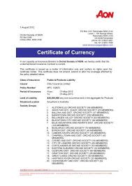 Please use insurance certificates of currency where required. Certificate Of Currency For Public Liability 2012 2013