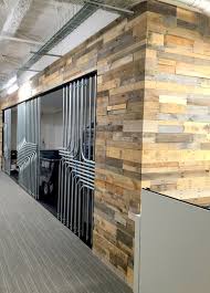 Great Looking Industrial Rustic Accent Wall At Google S Headquarters In Mountain View California Pictured Wood Floors Wide Plank Wood Floors Wood Pallet Wall