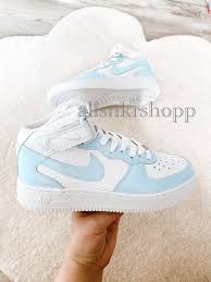 Baby Blue Nike Air Force 1 Mid Custom The Custom Movement In 2020 Nike Air Shoes Jordan Shoes Girls Air Force One Shoes