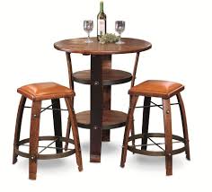 Awesome Barrel Bistro Bar Pub Table Set With 2 Leather Top Stools Bistro Table Barrel Furniture Wine Barrel Furniture