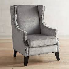 Alec Silver Velvet Chair With Nailhead Trim Blue Wing Chair Leather Accent Chair Velvet Chair