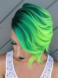 Asymmetrical Bob And Neon Yellow And Green Color Design By Brandy Melchin Hotonbeauty Com Neon Hair Color Green Hair Colors Green Hair