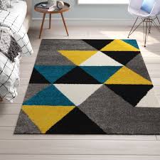 Baum Geometric Gray Teal Yellow Area Rug In 2020 Yellow Area Rugs Grey And Yellow Living Room Grey Bedroom Rug