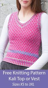 For more knitting patterns like this, check out our cardigan knitting patterns and top patterns. Free Knitting Pattern For Kali Sleeveless Top Or Vest Sizes Xs To 3xl Knit Vest Pattern Free Free Knitting Knit Vest Pattern
