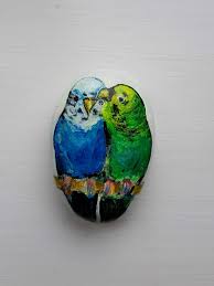 Painted rock painted stone dog paw heart stone dot art. Painted Rocks Pair Of Budgies Painted Rocks Stone Painting Painted Rocks Diy