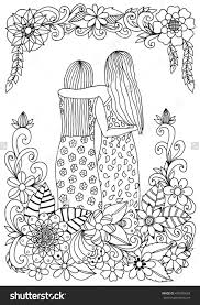 More 100 coloring pages from coloring pages for girls category. Zentangle Two Sisters Amongst Flowers Hugging Coloring Page Coloring Pages Zen Colors Flower Coloring Pages
