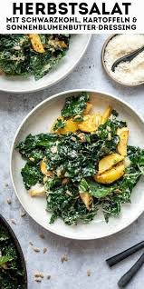 Herbstsalat Mit Schwarzkohl Kartoffeln Und Sonnenblumenbutter Dressing Rezept Herbst Salat Rezepte Abendessen Familienmahlzeiten