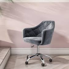 Marley Grey Velvet Office Swivel Chair With Button Back 129 Swivel Office Chair Home Office Chairs Grey Desk Chair