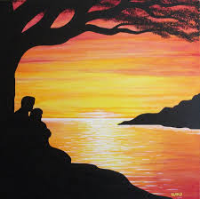 I have used red, orange, yellow and black oil pastel. Simple Sunset Paintings